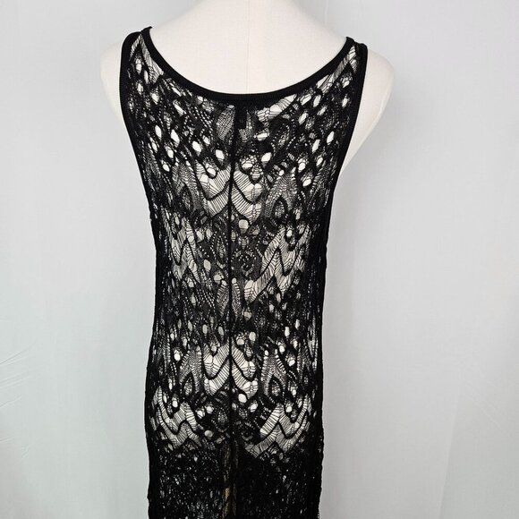 Eileen Fisher Black Crochet Lace Sleeveless Midi Dress Large Romantic Coqette - Picture 7 of 14